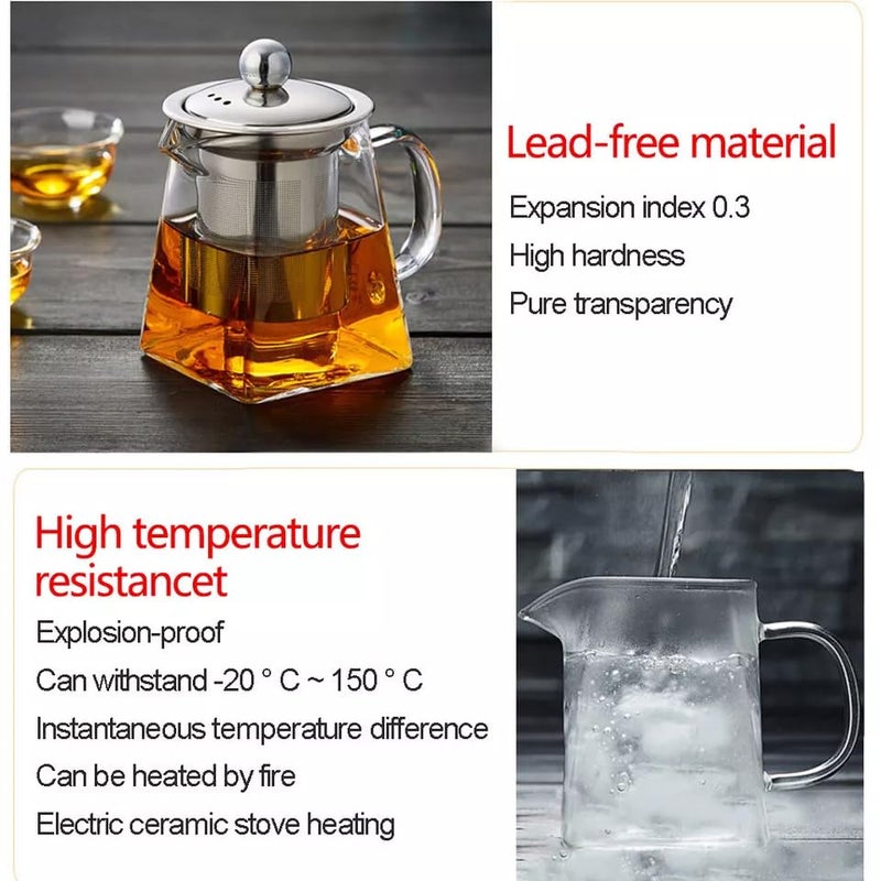 MENOVAS Tea Pot With Infuser 750MlGlass Tea Kettle For Gas StoveFlame Proof Glass Kettle For TeaFine Mesh Stainless Steel Infuser Tea Maker Glass Jug with LidGlass Teapot for Black Fruit Green Tea - Image 4