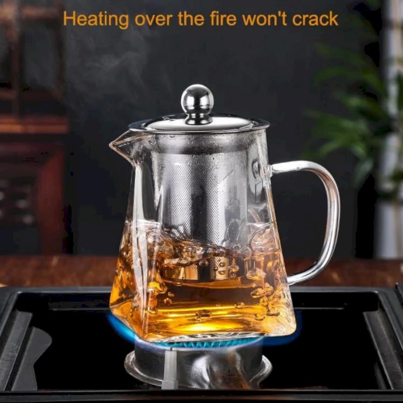 MENOVAS Tea Pot With Infuser 750MlGlass Tea Kettle For Gas StoveFlame Proof Glass Kettle For TeaFine Mesh Stainless Steel Infuser Tea Maker Glass Jug with LidGlass Teapot for Black Fruit Green Tea - Image 2