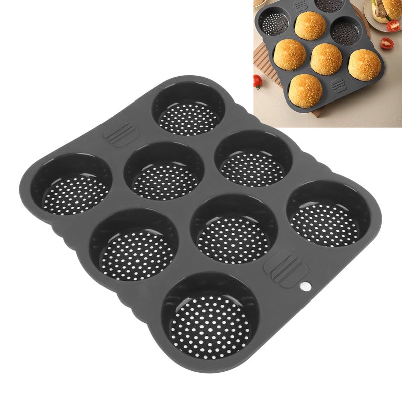 Hamburger Bun Mold 8 Cavity Food Grade Silicone - Even Heating Pinhole Design Non Stick Reusable Mold for Home Baking Beginners Outdoor Grilling - Image 2
