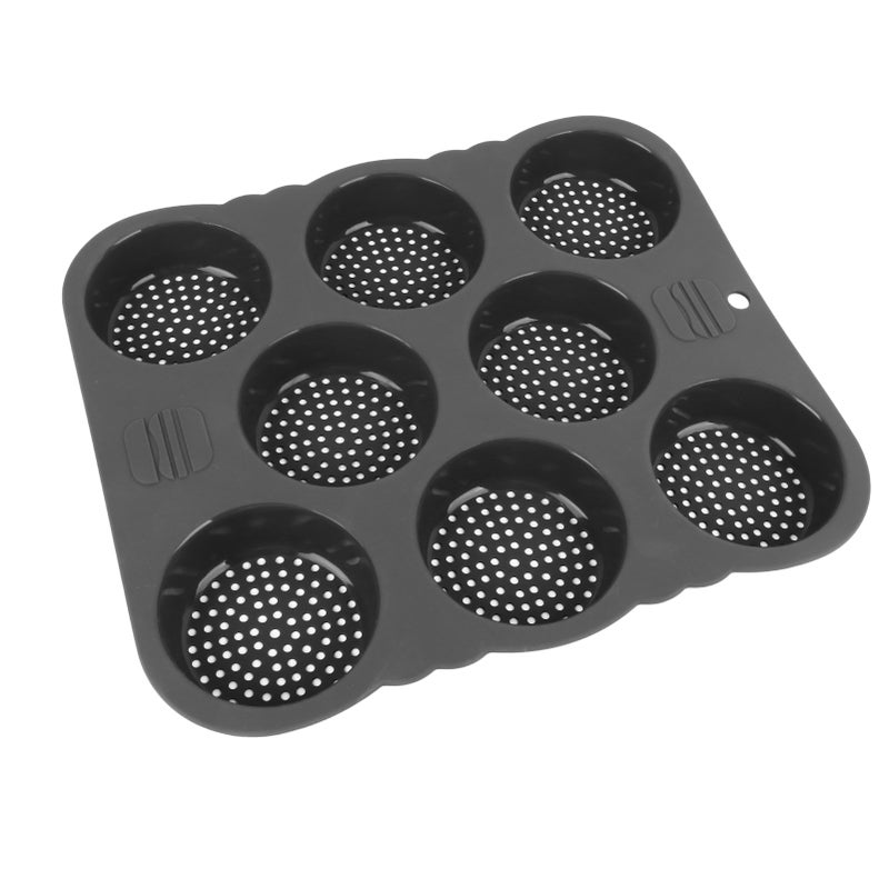Hamburger Bun Mold 8 Cavity Food Grade Silicone - Even Heating Pinhole Design Non Stick Reusable Mold for Home Baking Beginners Outdoor Grilling - Image 1