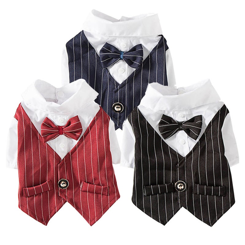 3pcs Dress Shirt Wedding Party Spring Coat Adorable Clothes for Dog Pet Cat (Black Size ) - Image 4