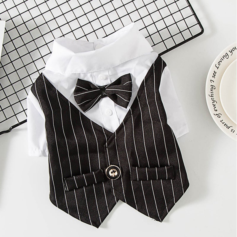 3pcs Dress Shirt Wedding Party Spring Coat Adorable Clothes for Dog Pet Cat (Black Size ) - Image 5