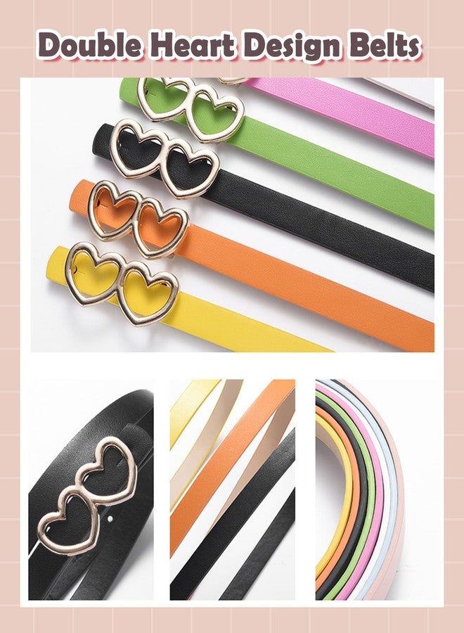 BieFuDan 3 Pack Girls Belt Kids PU Leather Waist Belts, Fashion Double Heart Design Belts Metal Buckle for Dress Pants Jeans, Colorful Kids Belt for Girls Size 6-15 - Image 3