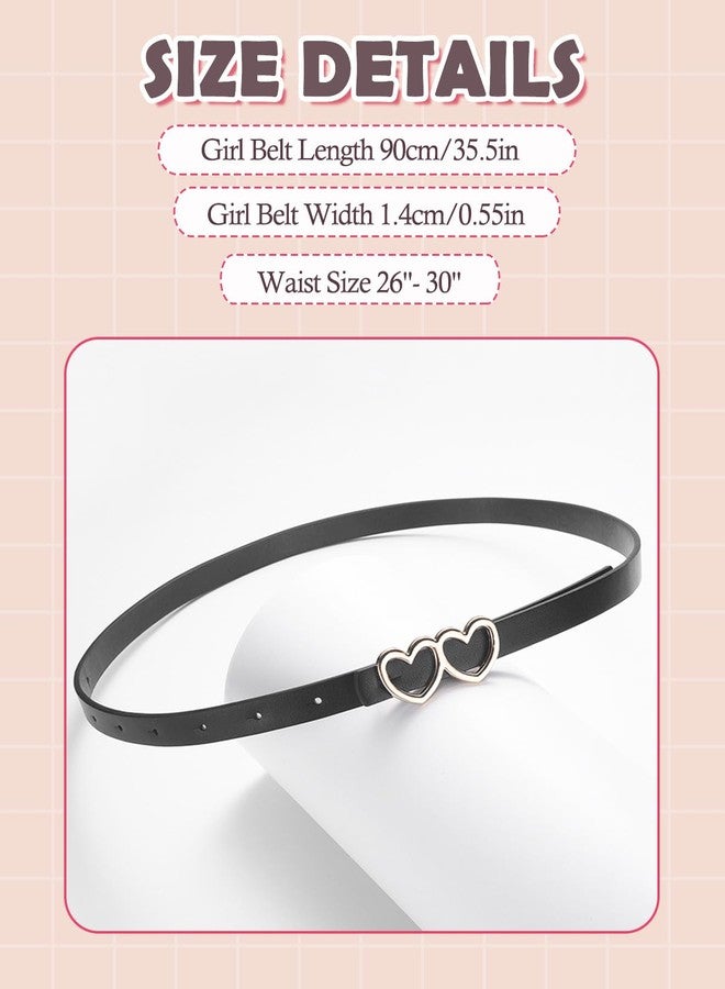 BieFuDan 3 Pack Girls Belt Kids PU Leather Waist Belts, Fashion Double Heart Design Belts Metal Buckle for Dress Pants Jeans, Colorful Kids Belt for Girls Size 6-15 - Image 2