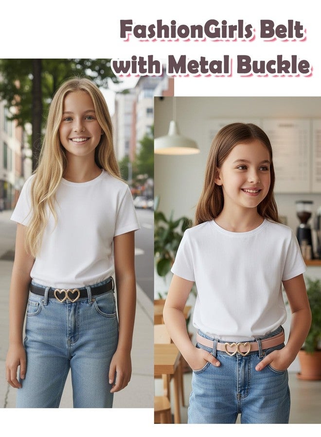 BieFuDan 3 Pack Girls Belt Kids PU Leather Waist Belts, Fashion Double Heart Design Belts Metal Buckle for Dress Pants Jeans, Colorful Kids Belt for Girls Size 6-15 - Image 5