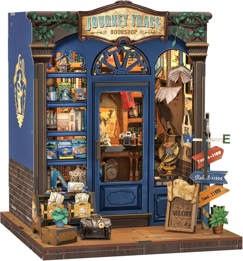 CUTEBEE Book Nook Kit - DIY Miniature House Dollhouse Kit for Adults and Teens, Booknook Tiny House Bookshelf Decor 3D Wooden Puzzle, Gifts for Family, Friends (Journey Trace Bookshop) - Image 1