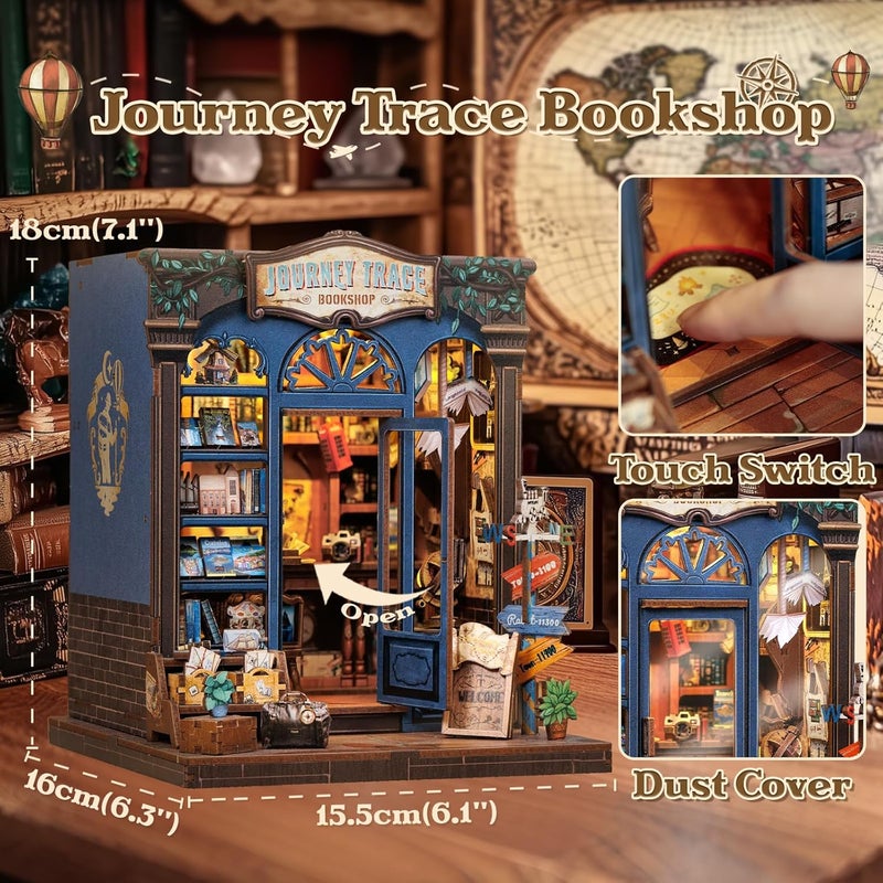 CUTEBEE Book Nook Kit - DIY Miniature House Dollhouse Kit for Adults and Teens, Booknook Tiny House Bookshelf Decor 3D Wooden Puzzle, Gifts for Family, Friends (Journey Trace Bookshop) - Image 3