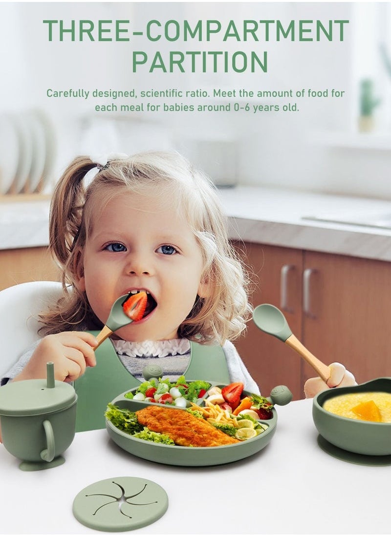 Gonice 9 Piece Baby Feeding Set Baby Led Weaning Feeding Supplies for Toddlers Suction Silicone Baby Bowl Self Eating Utensils with Spoons, Bibs, Cup and Infant Suction Plate with Lid  - Image 2