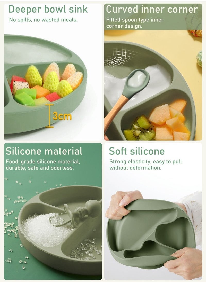 Gonice 9 Piece Baby Feeding Set Baby Led Weaning Feeding Supplies for Toddlers Suction Silicone Baby Bowl Self Eating Utensils with Spoons, Bibs, Cup and Infant Suction Plate with Lid  - Image 3