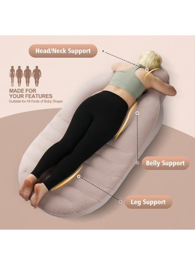 Y&D （Beige）175*85 cm Inflatable Pregnancy Pillow, Maternity Pillow, Pregnancy Pool Float With Abdominal Hole, Full Body Maternity Airbed with Hole for Tummy Sleeping Comfort&Yoga Pvc Inflatable Maternity Cushion Plopping Mattress Concave And Convex Comfortable Maternity O-Shaped Sleeping Pillow Inflatable Sleeping Mat - Image 5