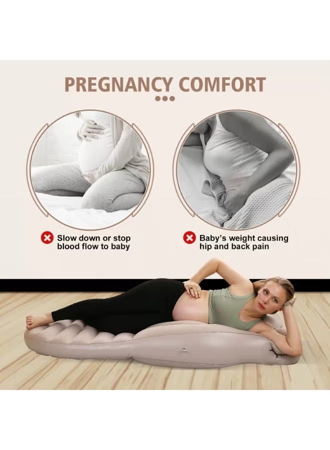 Y&D （Beige）175*85 cm Inflatable Pregnancy Pillow, Maternity Pillow, Pregnancy Pool Float With Abdominal Hole, Full Body Maternity Airbed with Hole for Tummy Sleeping Comfort&Yoga Pvc Inflatable Maternity Cushion Plopping Mattress Concave And Convex Comfortable Maternity O-Shaped Sleeping Pillow Inflatable Sleeping Mat - Image 4