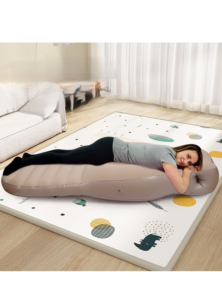 Y&D （Beige）175*85 cm Inflatable Pregnancy Pillow, Maternity Pillow, Pregnancy Pool Float With Abdominal Hole, Full Body Maternity Airbed with Hole for Tummy Sleeping Comfort&Yoga Pvc Inflatable Maternity Cushion Plopping Mattress Concave And Convex Comfortable Maternity O-Shaped Sleeping Pillow Inflatable Sleeping Mat - Image 3