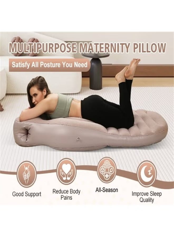 Y&D （Beige）175*85 cm Inflatable Pregnancy Pillow, Maternity Pillow, Pregnancy Pool Float With Abdominal Hole, Full Body Maternity Airbed with Hole for Tummy Sleeping Comfort&Yoga Pvc Inflatable Maternity Cushion Plopping Mattress Concave And Convex Comfortable Maternity O-Shaped Sleeping Pillow Inflatable Sleeping Mat - Image 2