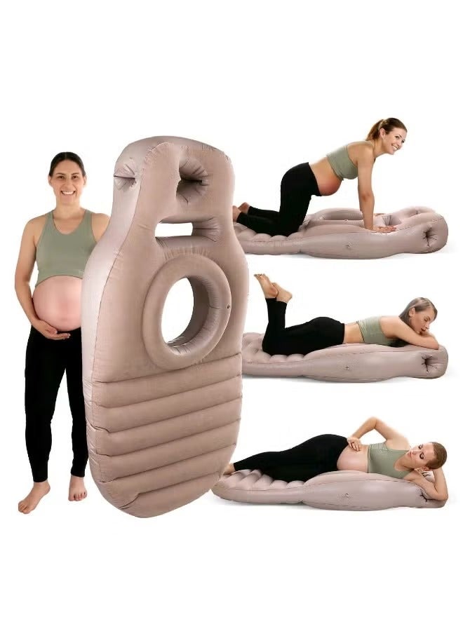 Y&D （Beige）175*85 cm Inflatable Pregnancy Pillow, Maternity Pillow, Pregnancy Pool Float With Abdominal Hole, Full Body Maternity Airbed with Hole for Tummy Sleeping Comfort&Yoga Pvc Inflatable Maternity Cushion Plopping Mattress Concave And Convex Comfortable Maternity O-Shaped Sleeping Pillow Inflatable Sleeping Mat - Image 1