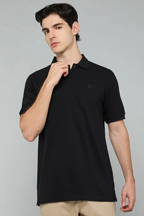 أر أند بي Solid Polo T-Shirt with Short Sleeves
