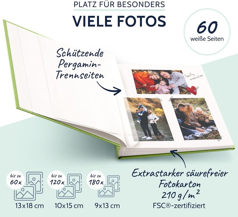 Goldbuch Summertime Trend 24805 Photo Album, 25 x 25 cm, Photo Book with 60 White Pages & Glassine Dividers, Linen Photo Album, Memory Album, Light Green - Image 4