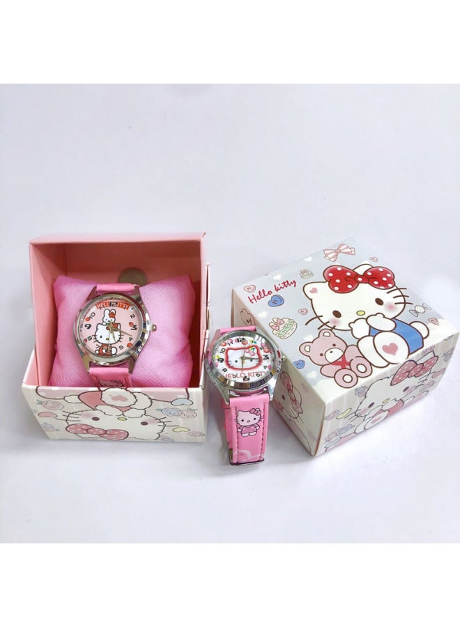 Cartoon Watch Boxed Spider Avengers Children's Watch Gift Box Elementary School Students' Birthday Exquisite Gift Box Electronic Watch-Color:Kiti Cat-Specifications:Box  - Image 1
