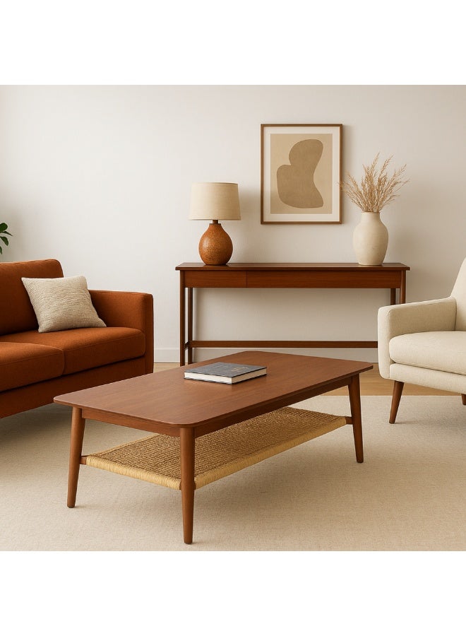 بكسل للأثاث طاولة رئيسية طبقتين من بكسل الأثاث للقهوة بسطح من الخشب وبرف سفلي من الراتان وبأطراف من المعدن - Image 2