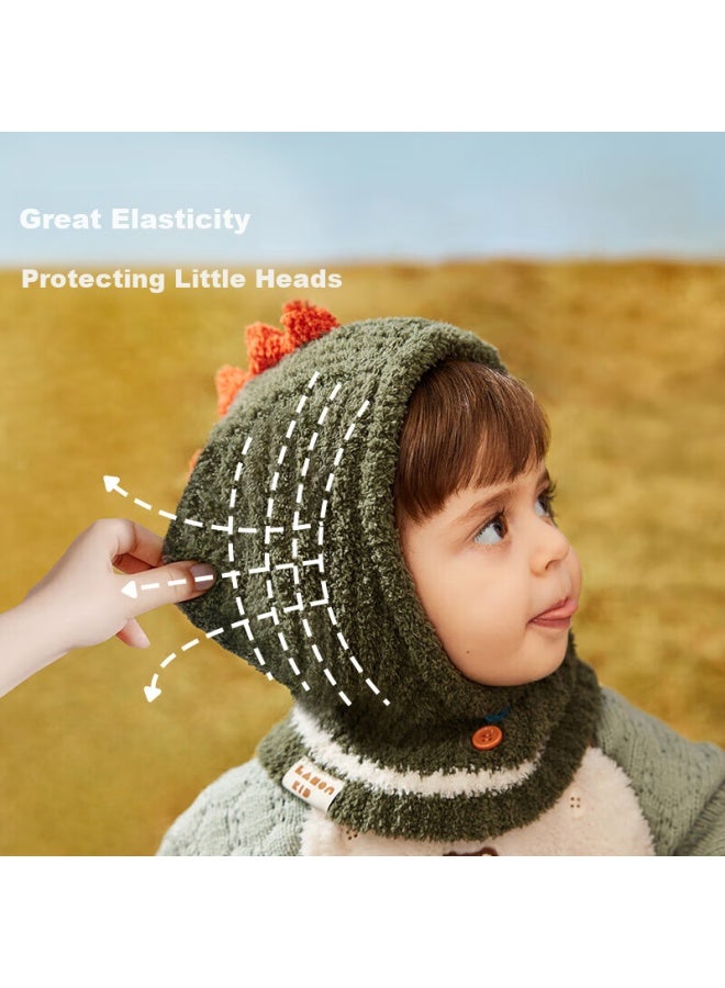 Lemonkid Baby Hat For Boys And Girls, Integrated Hooded Ear Protection Warm Cap, Dinosaur Green, Size M - Image 3