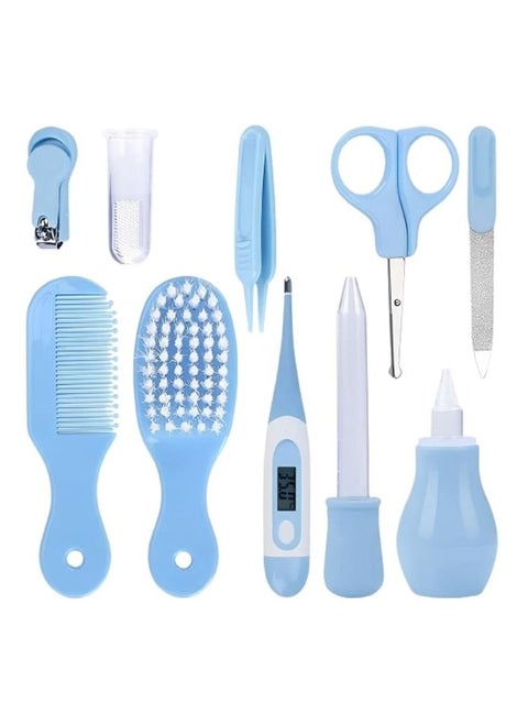 Baby Healthcare and Grooming Kit 10 PCS Digital Thermometer Comb Nail Clipper Nasal Aspirator Food Feeder Newborn Infant Shower Care Nursery Set