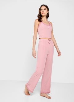 Ginger Cami Ribed Lace Detail Top & Pyjama Set  - Image 1