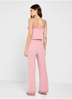 Ginger Cami Ribed Lace Detail Top & Pyjama Set  - Image 2