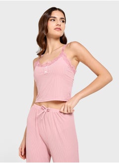 Ginger Cami Ribed Lace Detail Top & Pyjama Set  - Image 3
