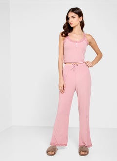 Ginger Cami Ribed Lace Detail Top & Pyjama Set  - Image 5