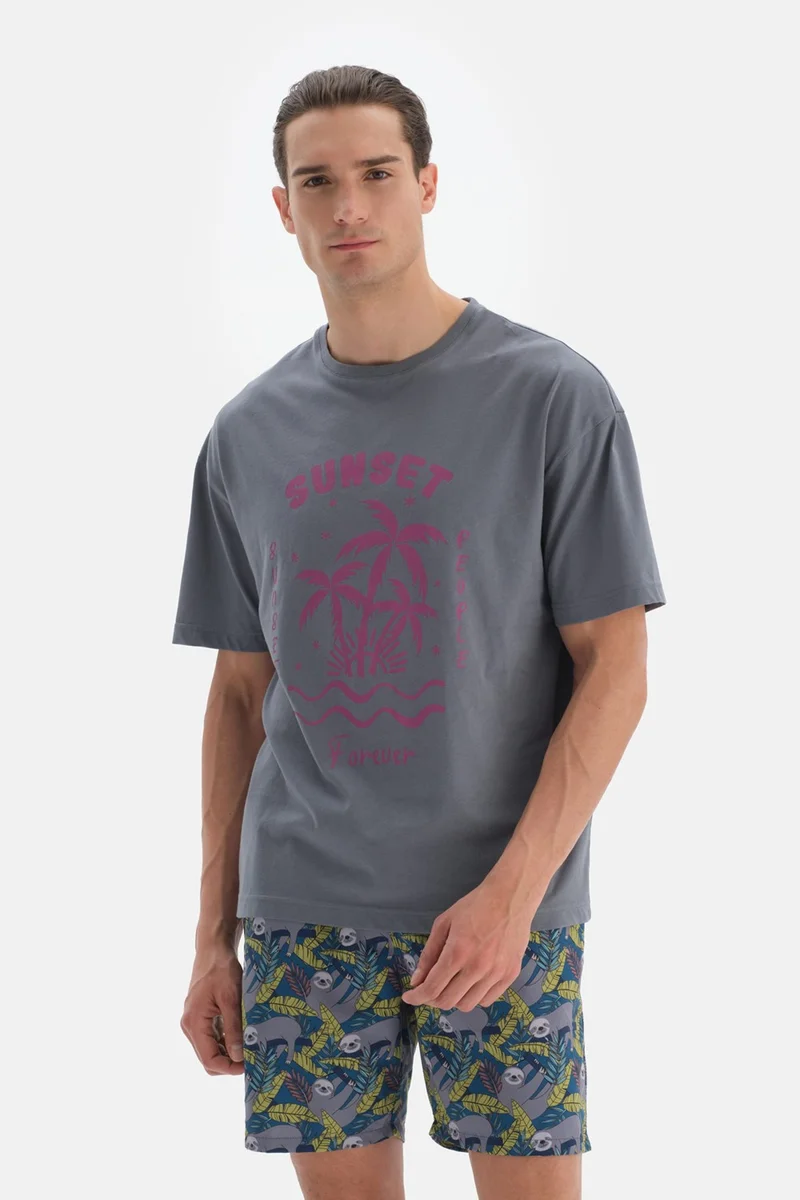 dagi Anthracite Printed O Neck T-Shirt
