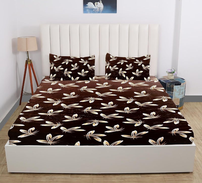 RD TREND 220 TC 190 GSM Warm Elastic Fitted bedsheets for Winter King Size(78X72X8 Inch) with 2 Pillow Cover Size 18x28 Inches, (Coffee Floral) - Image 5