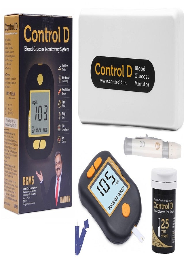 كونترول_دي جهاز مراقبة سكر الدم الرقمي المتقدم من Control D مع 25 شريط قياس (أسود، أخضر) - Image 3