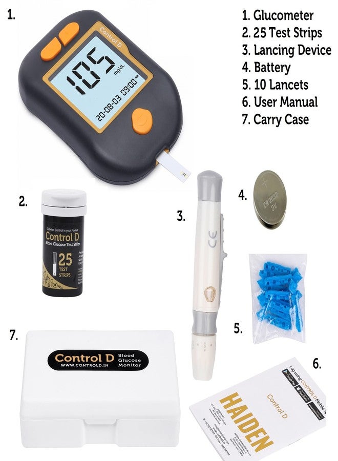 كونترول_دي جهاز مراقبة سكر الدم الرقمي المتقدم من Control D مع 25 شريط قياس (أسود، أخضر) - Image 2