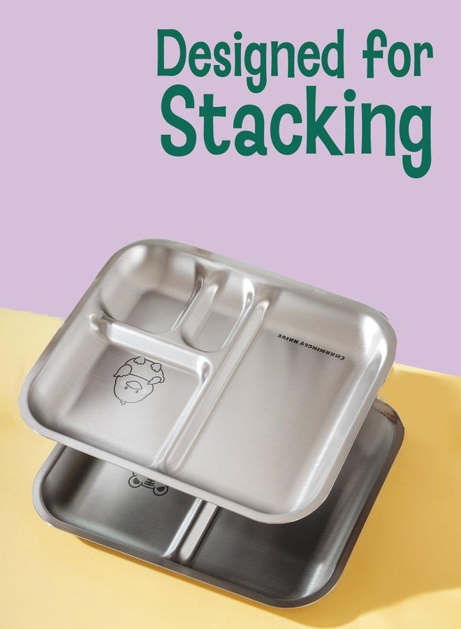 Basil Stainless Steel Plate for Kids - Kids Plates for Food with 3 Compartments - Dinner Plates for Baby - Unbreakable Dinner Plates - Ideal for Birthday, Return Gifting - Bento Tiger Plate - Image 4