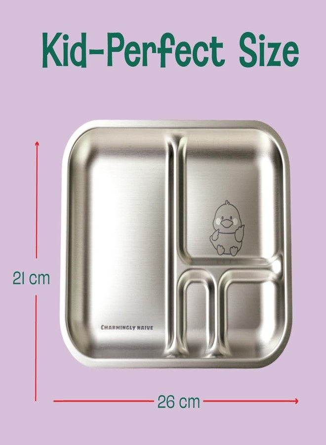 Basil Stainless Steel Plate for Kids - Kids Plates for Food with 3 Compartments - Dinner Plates for Baby - Unbreakable Dinner Plates - Ideal for Birthday, Return Gifting - Bento Tiger Plate - Image 5