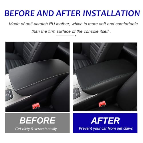 DEYTOP Center Console Cover for Ford Fusion 2017-2020 Accessories Car Armrest Cover for Ford Fusion 2017 Accessories Anti-Scratch Leather Armrest Protector (Black with Black Stitches) - Image 2