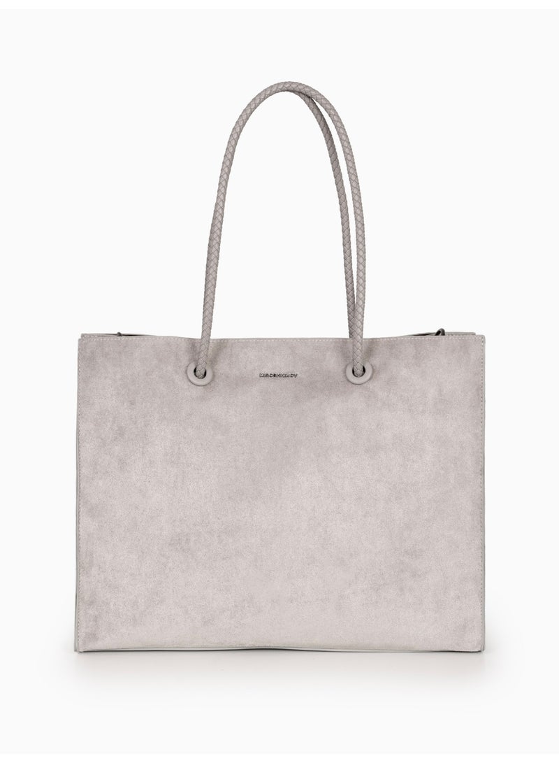 Miroshnikov Women’s Large Shopper Bag for Office & Work, Glossy PU Shoulder Tote, Memory Crinkle Effect, Spacious Lightweight Handbag, No Fastener, 40×31×12 cm - Grey - Image 1