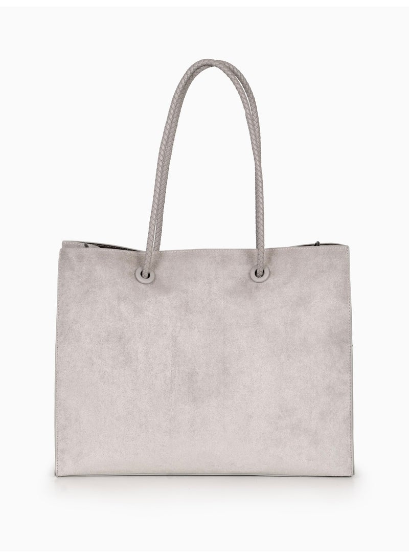 Miroshnikov Women’s Large Shopper Bag for Office & Work, Glossy PU Shoulder Tote, Memory Crinkle Effect, Spacious Lightweight Handbag, No Fastener, 40×31×12 cm - Grey - Image 5