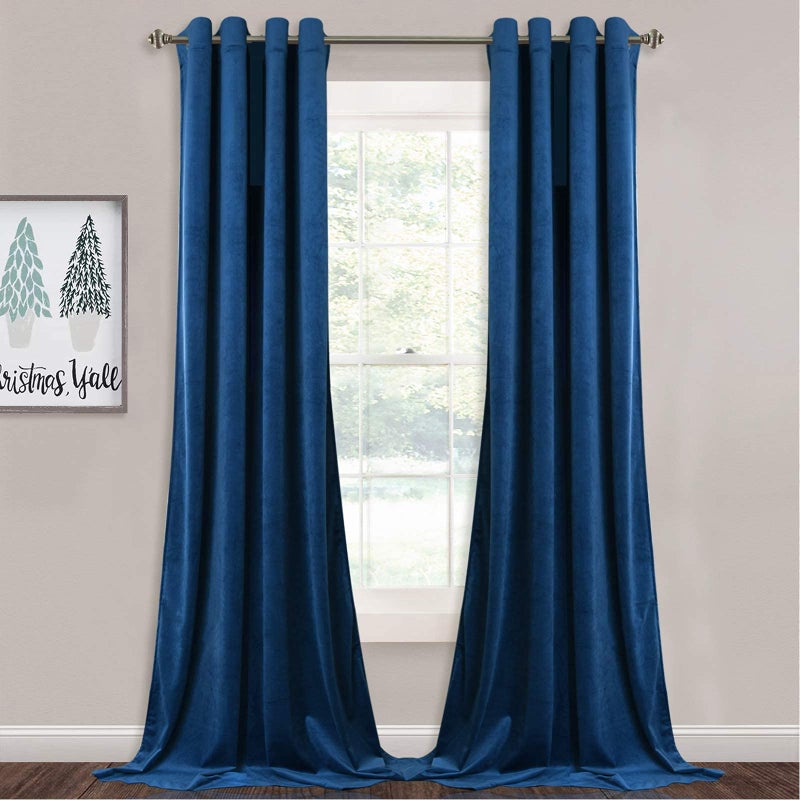 StangH Bedroom Blue Curtains Velvet - 108 inches Extra Long Light Blocking Plush Velvet Curtains for Living Room, Royal Blue, 52 x 108 inches, 2 Panels - Image 1