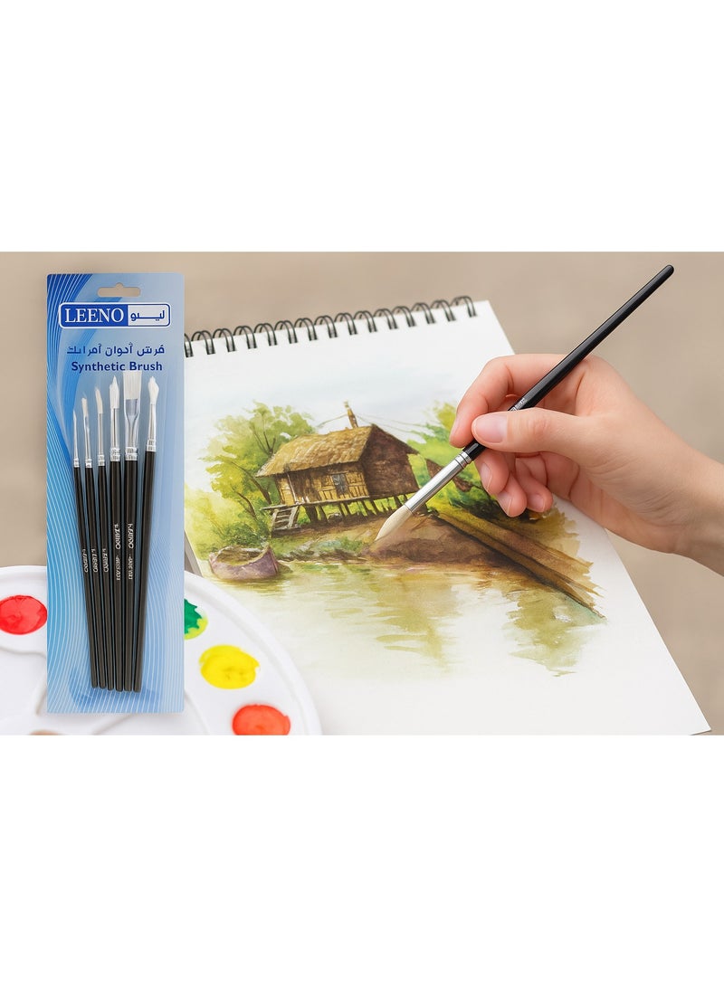 LEENO Artist Brush Set, 6 Pieces – Synthetic Painting Brushes for Acrylic, Watercolor, Oil and School Art Supplies - Image 2