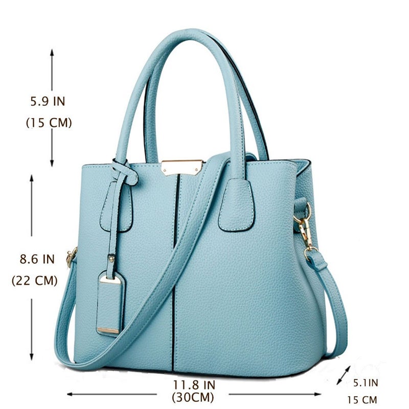 FiveloveTwo Women Classy Satchel Handbag Tote Purse Handle Bag Shoulder Bag Light blue - Image 2