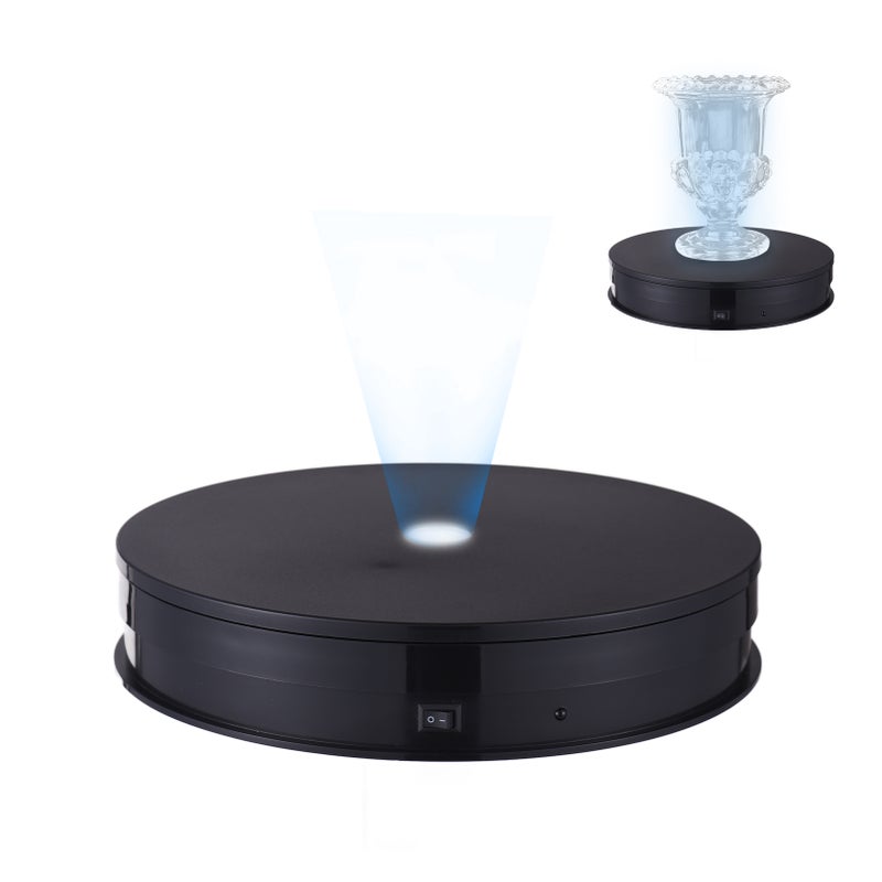 25cm/ 10 Inch Motorized Rotating Display Stand with LED Light 360°Rotatable Electric Potography Turntable for Products Display Live Video Show 10kg Load Capacity Low Noise with Remote Control Black - Image 5
