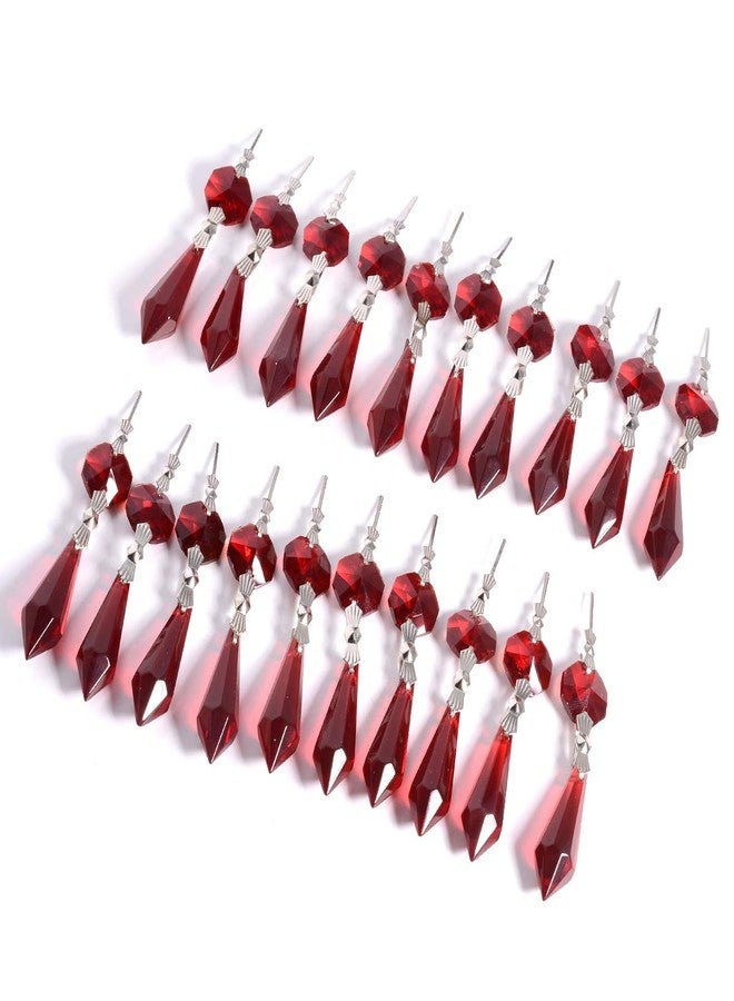 longsheng 20pcs Red Crystal Chandelier Icicle Prisms Lamp Candelabra Replacement Parts with Octagon Beads,DIY Crystal Curtain Pendants 38mm - Image 2