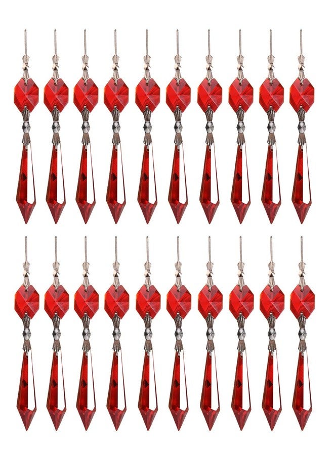 longsheng 20pcs Red Crystal Chandelier Icicle Prisms Lamp Candelabra Replacement Parts with Octagon Beads,DIY Crystal Curtain Pendants 38mm - Image 1