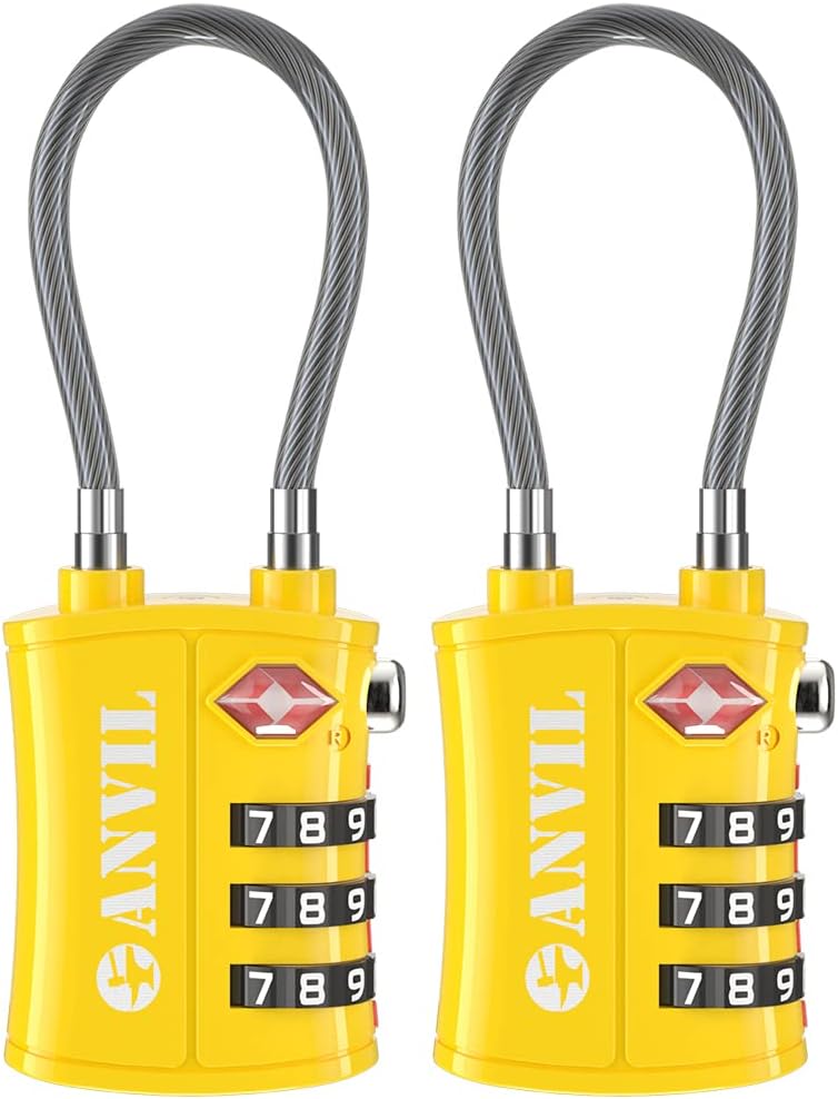 Anvil TSA Locks for Luggage – TSA Approved Cable Travel Lock with Zinc Alloy Body, 3-Digit Combination Lock for Suitcases, Backpacks, Gun Cases, Zippers - Image 1