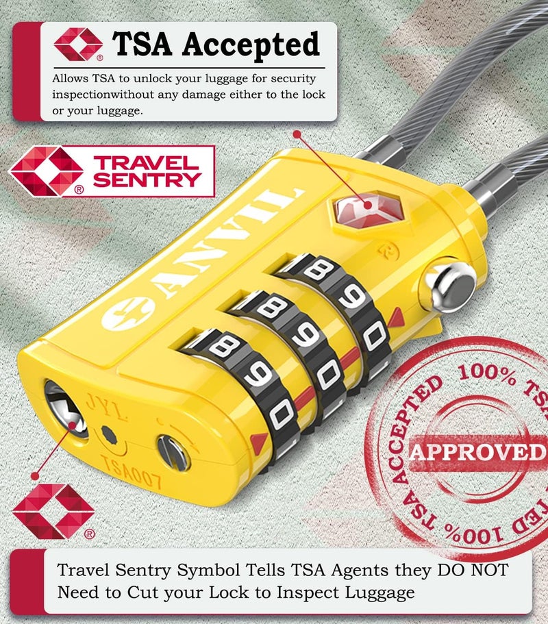 Anvil TSA Locks for Luggage – TSA Approved Cable Travel Lock with Zinc Alloy Body, 3-Digit Combination Lock for Suitcases, Backpacks, Gun Cases, Zippers - Image 2