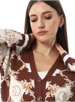 Andora Multi-Kniited Pattern Pullover_Brown  - Image 4