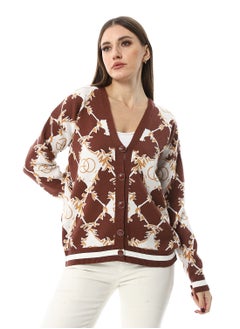 Andora Multi-Kniited Pattern Pullover_Brown  - Image 1