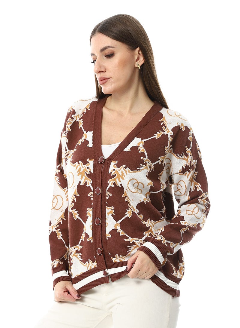 Andora Multi-Kniited Pattern Pullover_Brown - Image 2