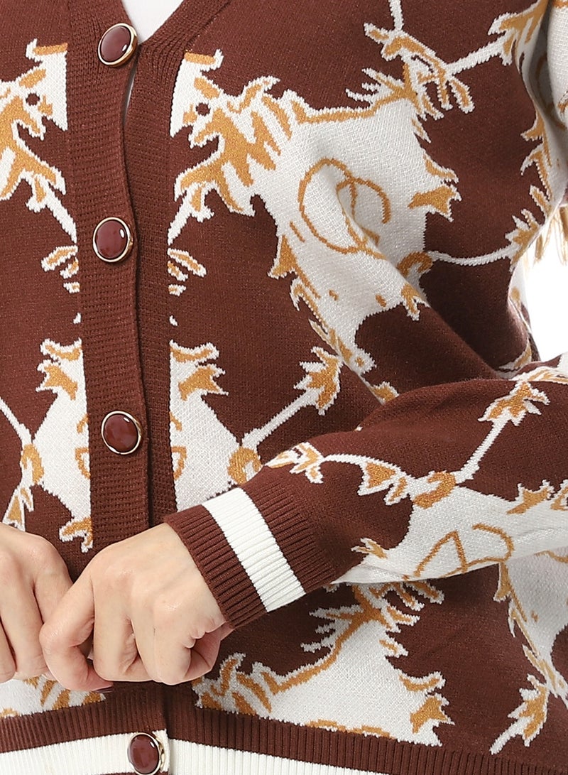 Andora Multi-Kniited Pattern Pullover_Brown - Image 5