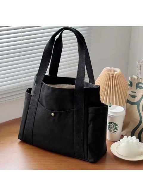 Canvas Tote Bag with Zipper Multi Pocket,Multiple Pockets Shoulder Bag,Large Capacity Handbags,for Daily Essentials, Travel, Work 41×10×33 cm （L×W×H)